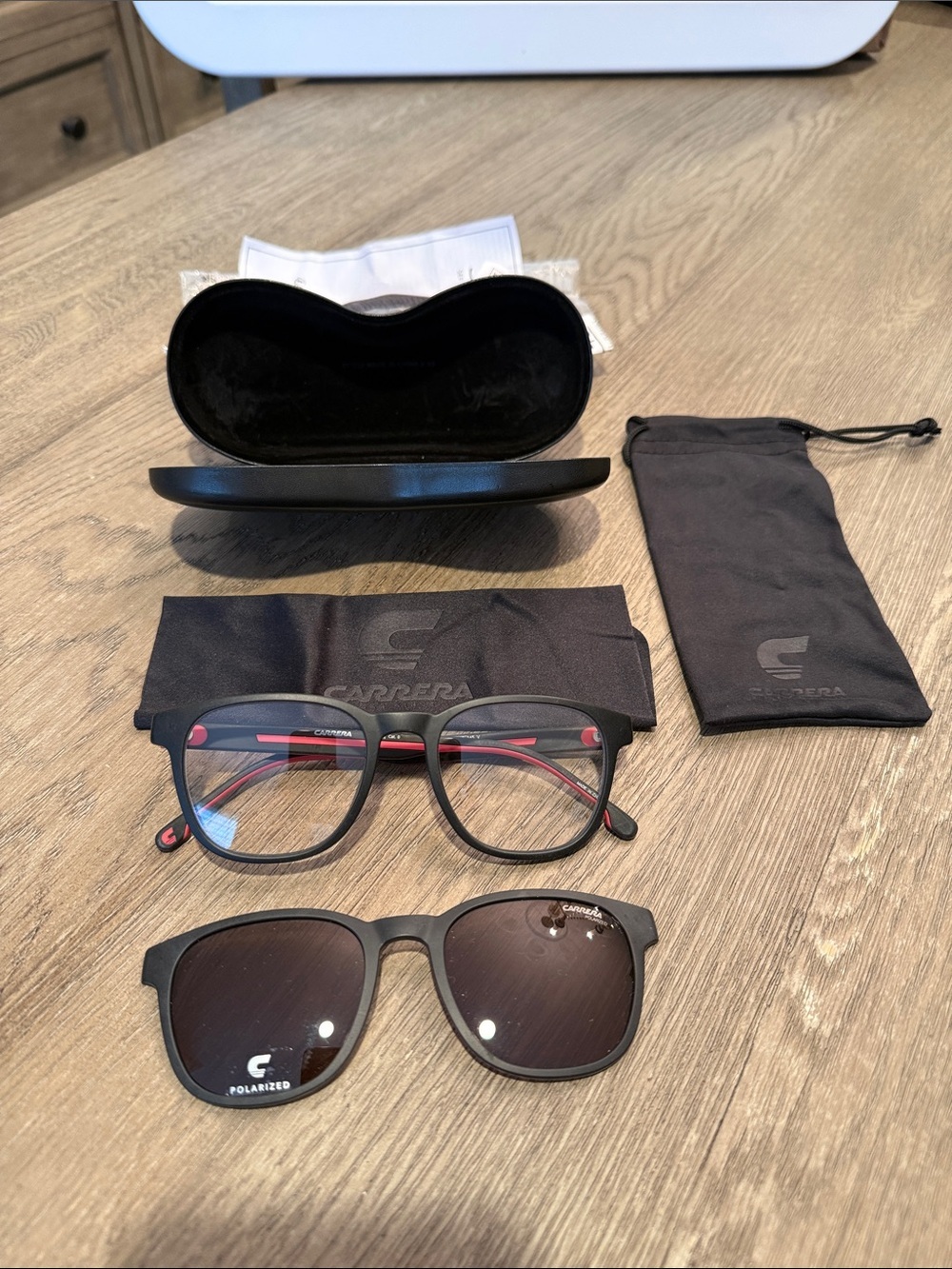 Mens carrera sunglasses with clip on attachment